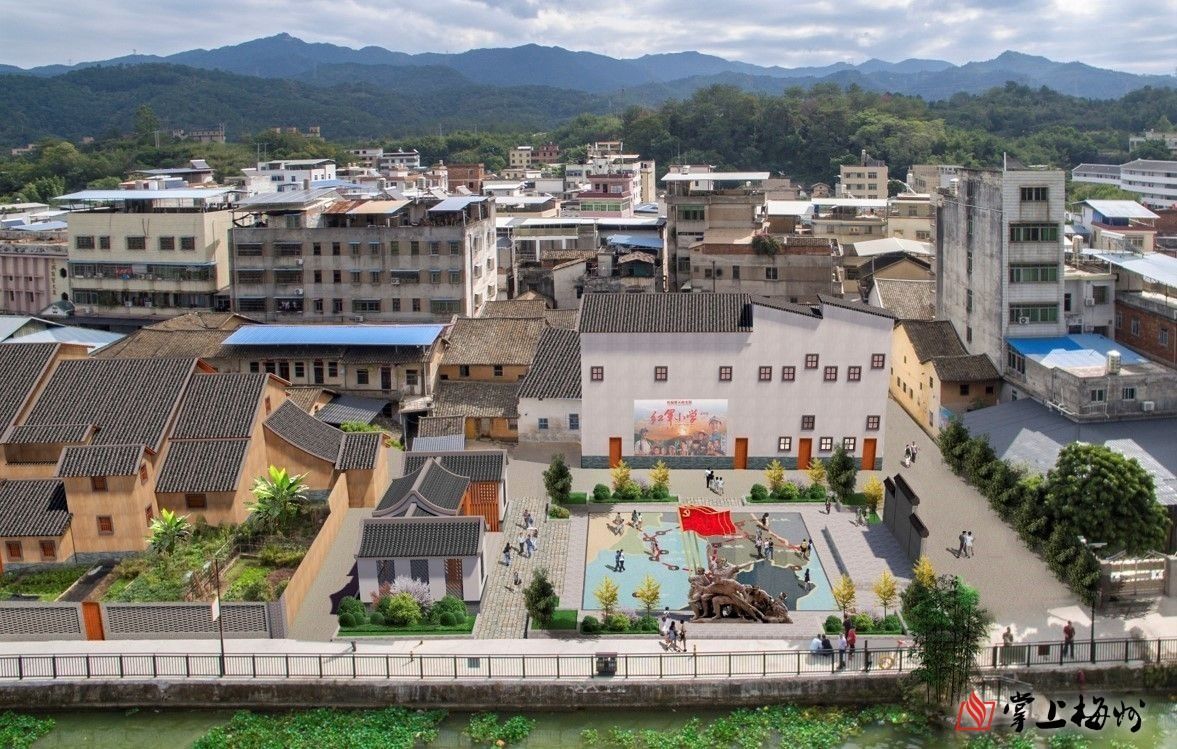 ↑位于梅江河圩鎮段碧道沿線的紅色休閑廣場效果圖。 (長沙鎮供圖)